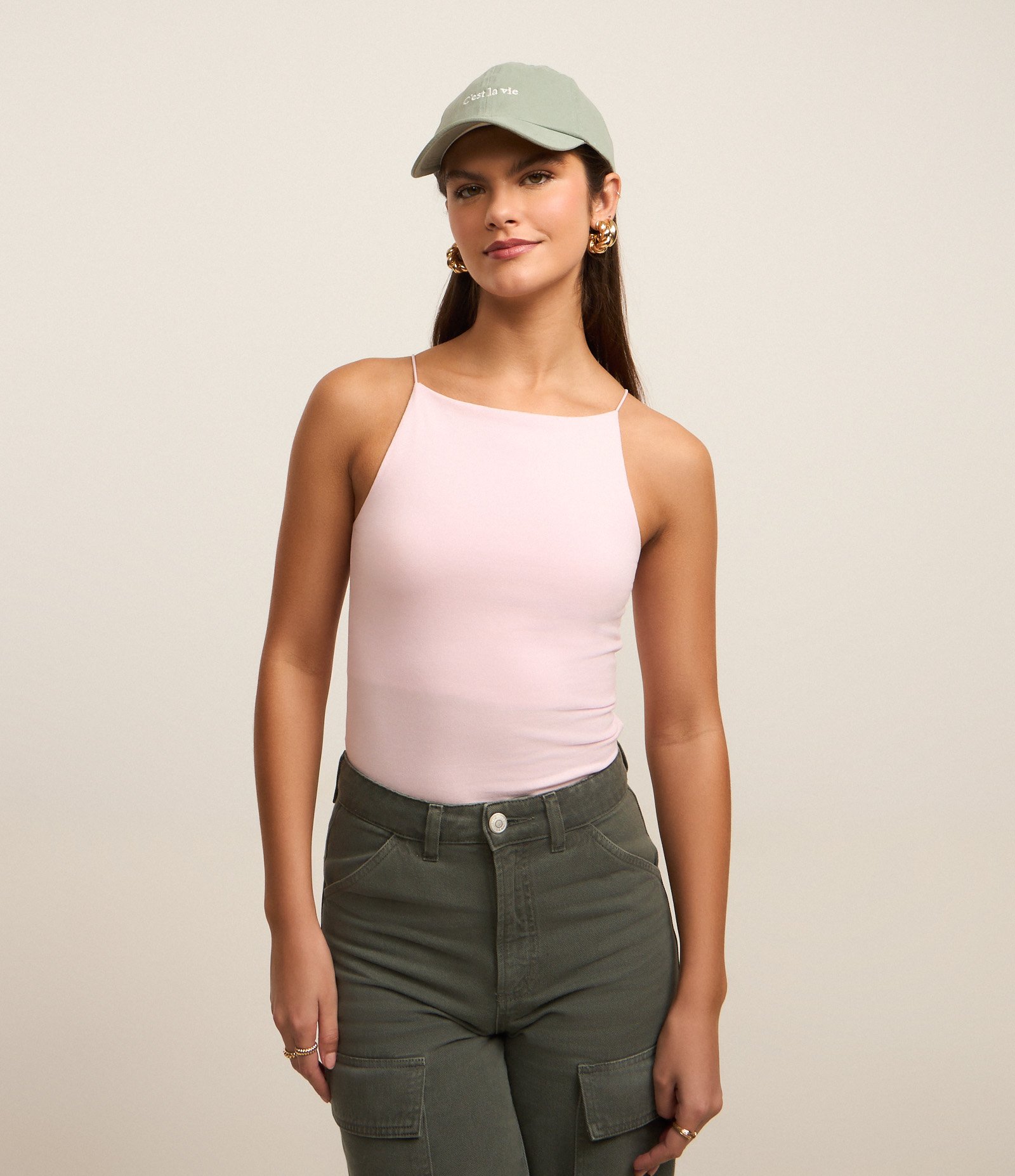 Blusa sem Manga com Decote Halter e Alça Elástico Rosa 1