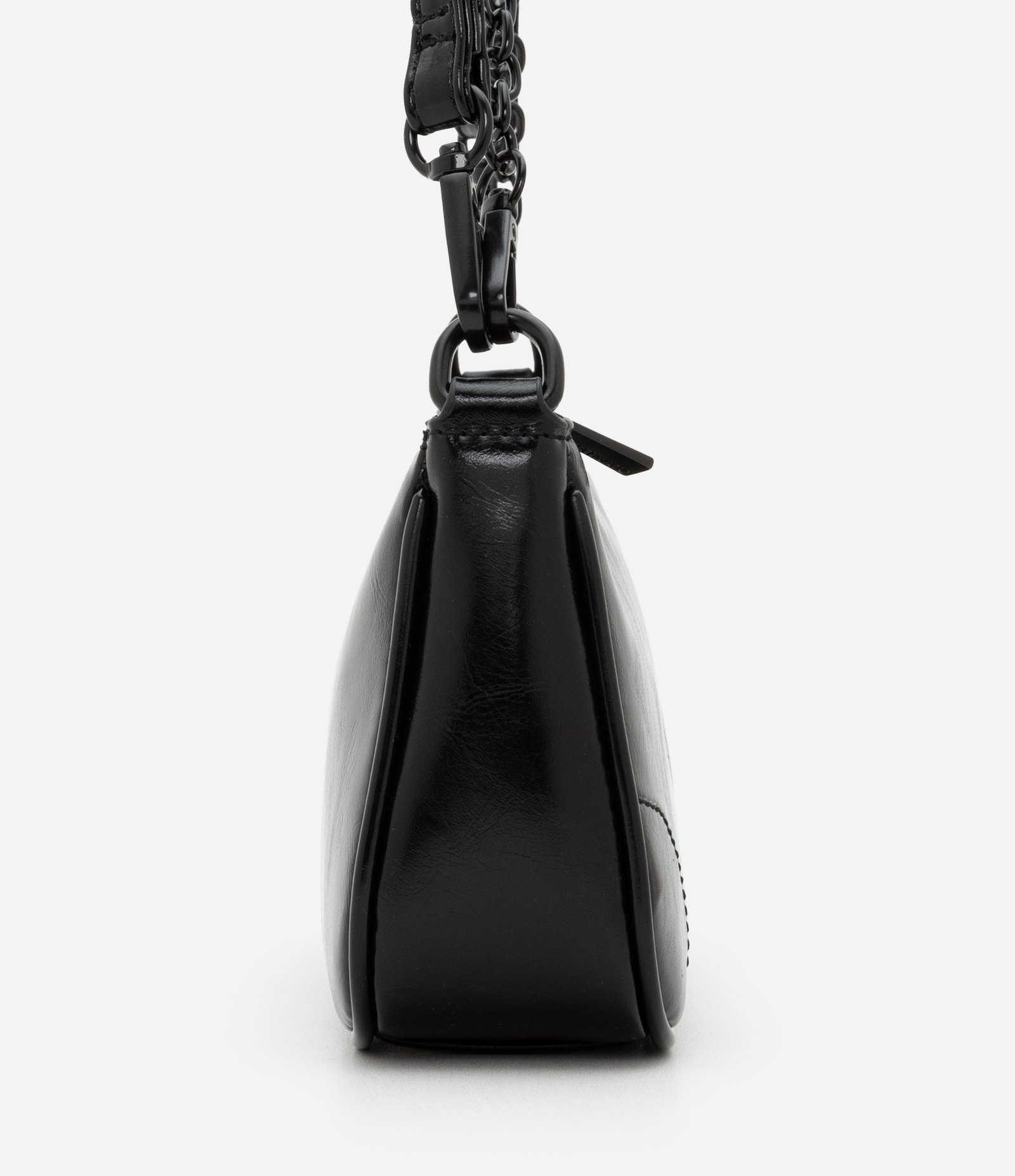 Bolsa Baguete Pequena com Textura e Alça de Corrente Preto 2