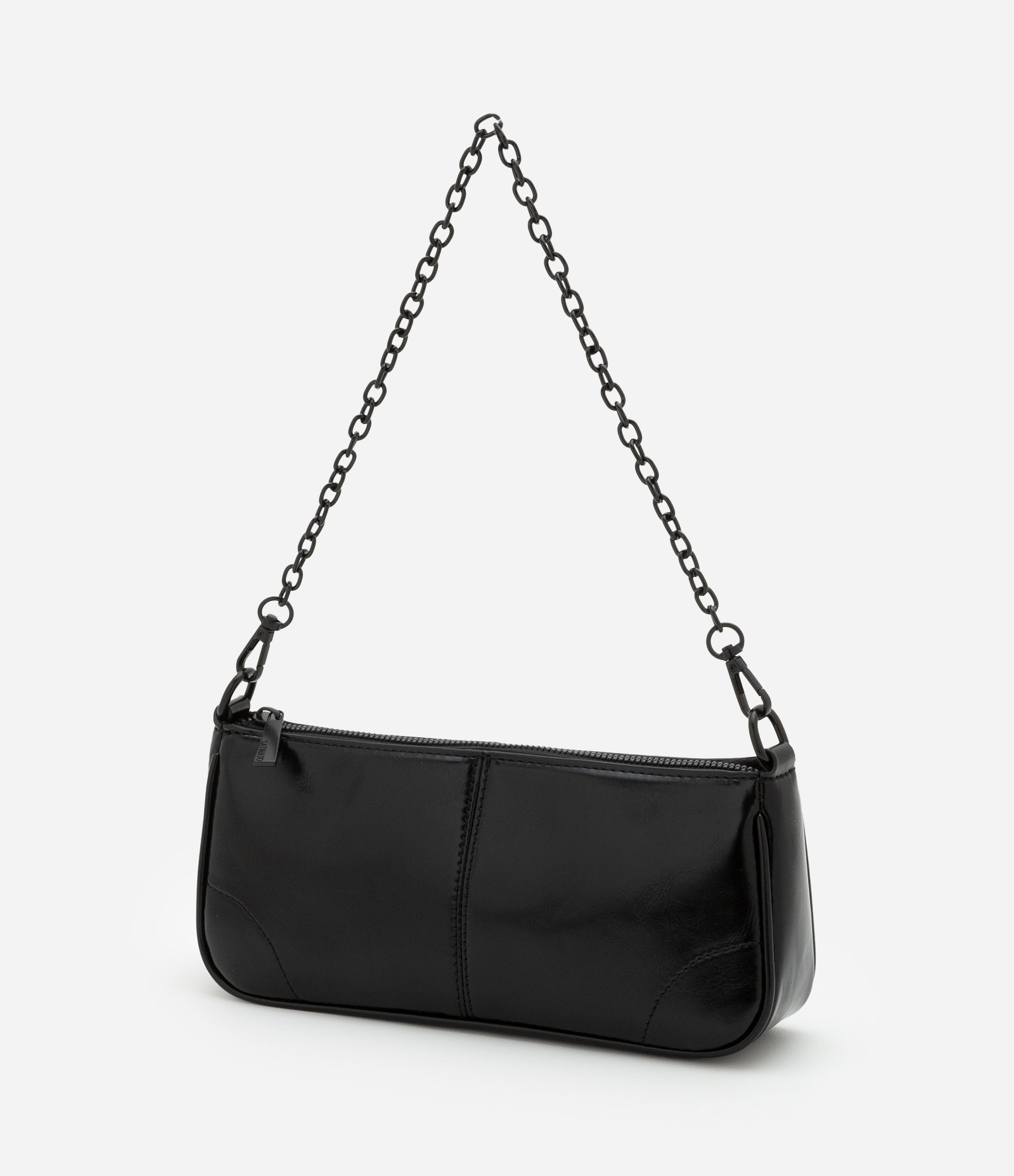 Bolsa Baguete Pequena com Textura e Alça de Corrente Preto 4