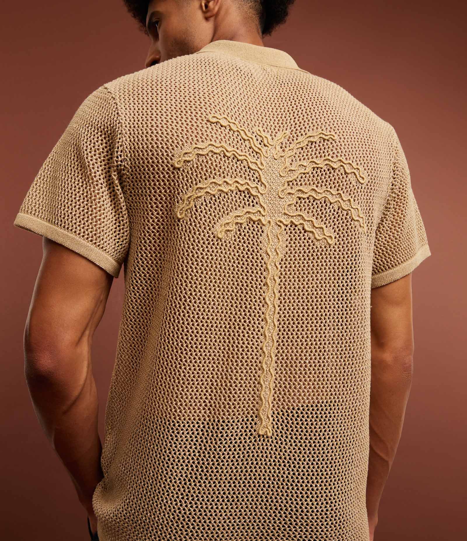 Camisa Regular Texturizado com Textura Efeito Crochê Amarelo 1