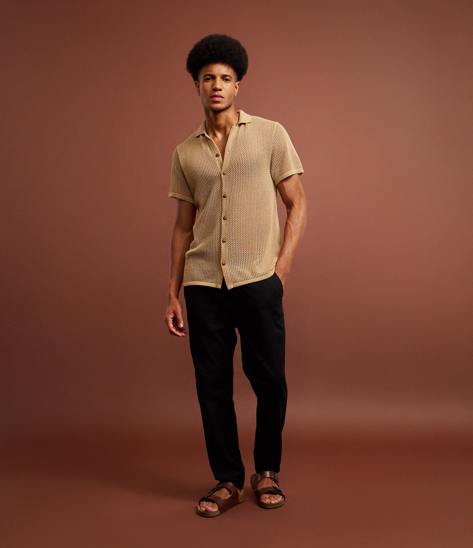 Camisa Regular Texturizado com Textura Efeito Crochê Amarelo 2