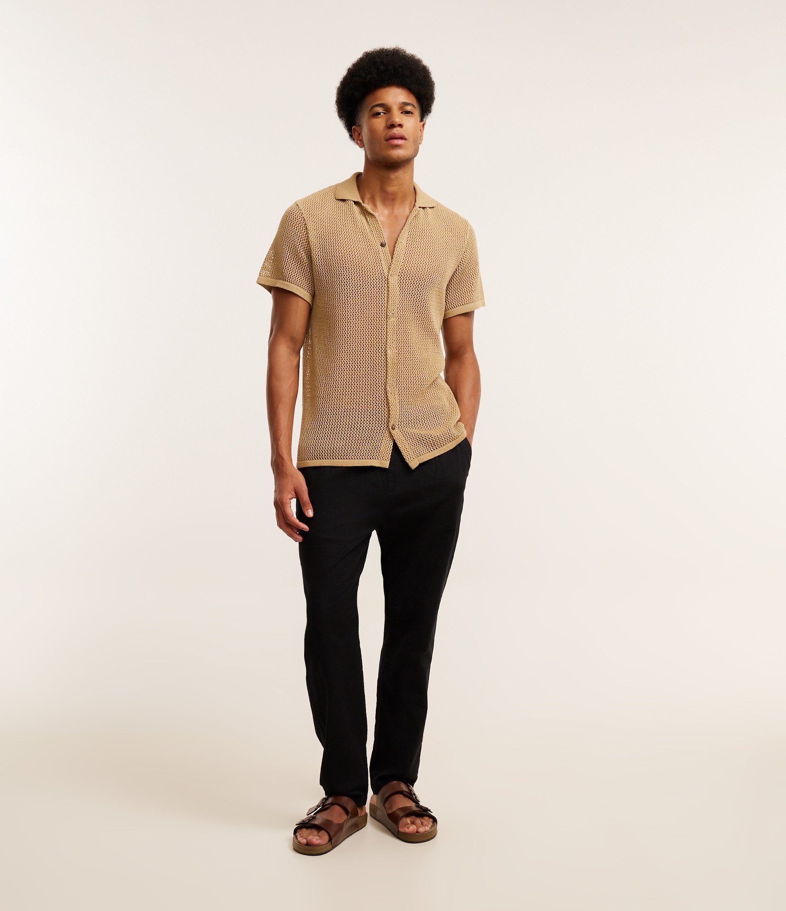 Camisa Regular Texturizado com Textura Efeito Crochê Amarelo 4