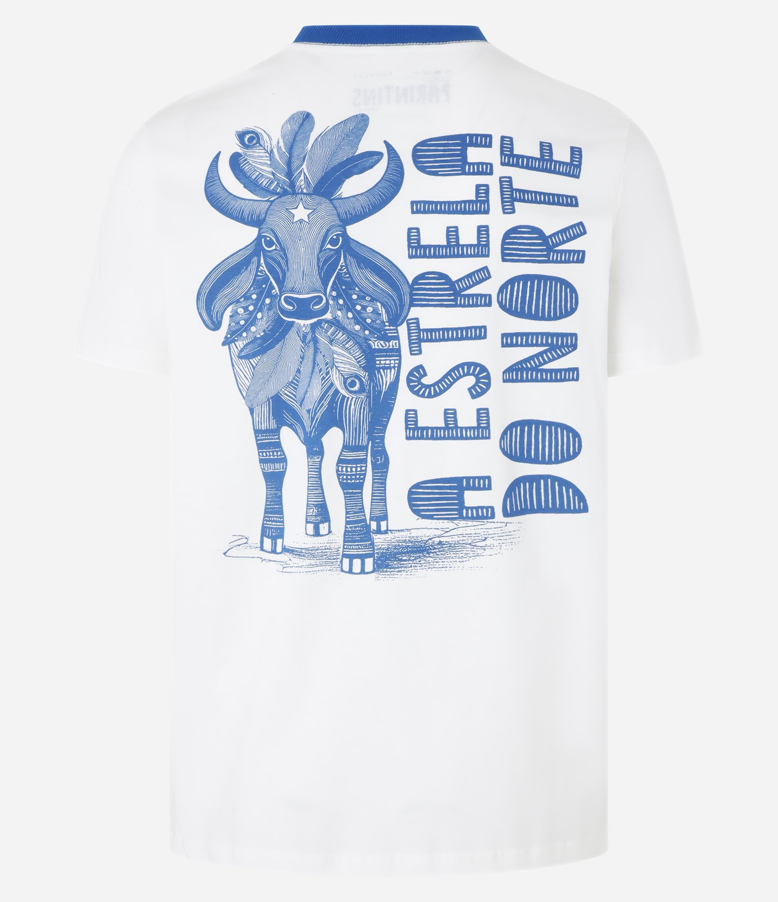 Camiseta em Algodão com Gola Contrastante e Estampa Boi Caprichoso Azul 8
