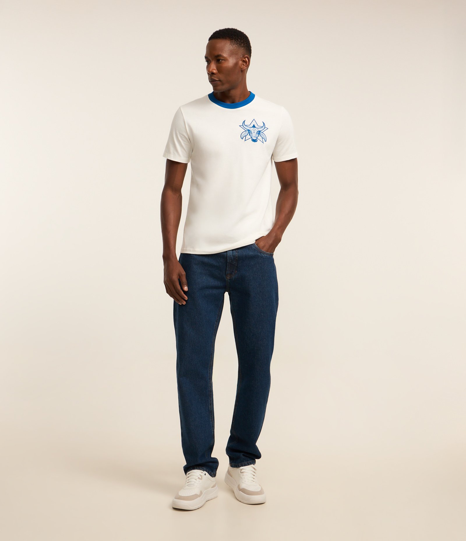 Camiseta em Algodão com Gola Contrastante e Estampa Boi Caprichoso Azul 3