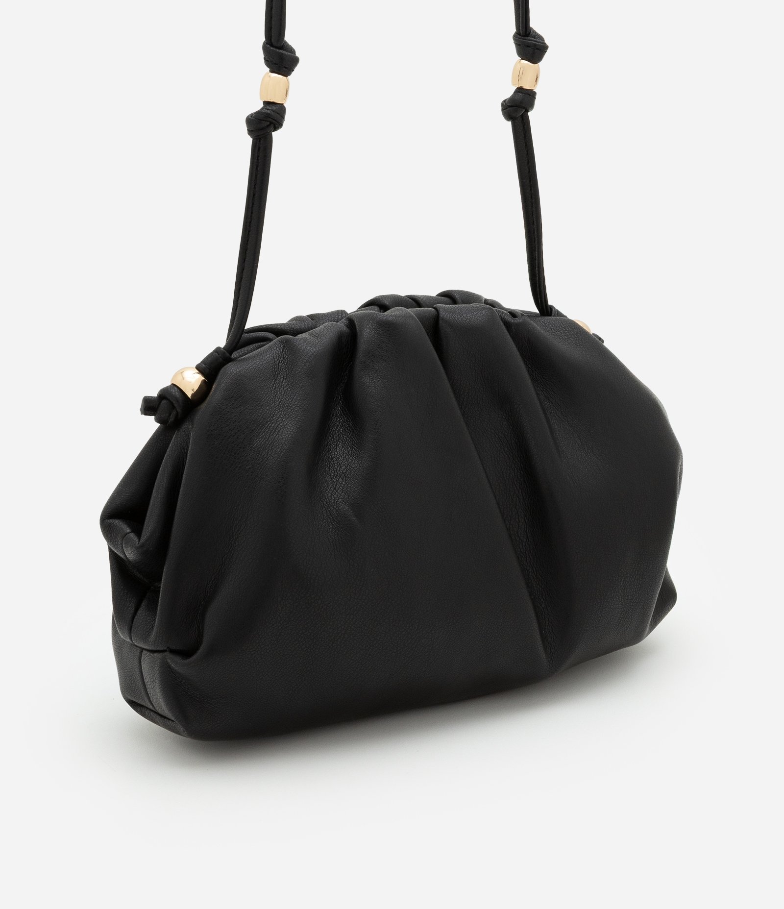 Bolsa Transversal Pequena com Detalhes em Metal e Alça de Cordão Boho Romântico Preto 1