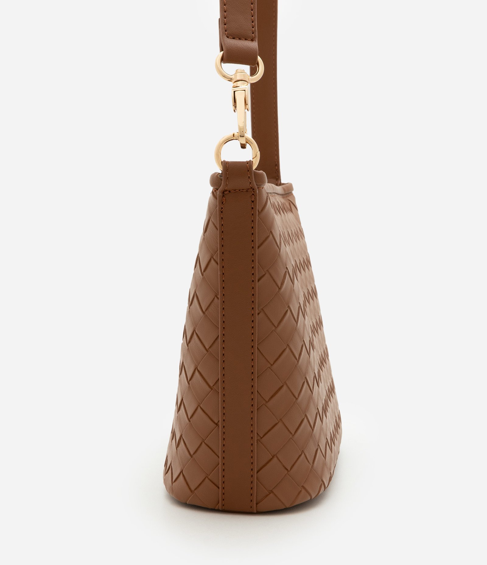 Bolsa Transversal em PU com Textura Tressê Caramelo 2