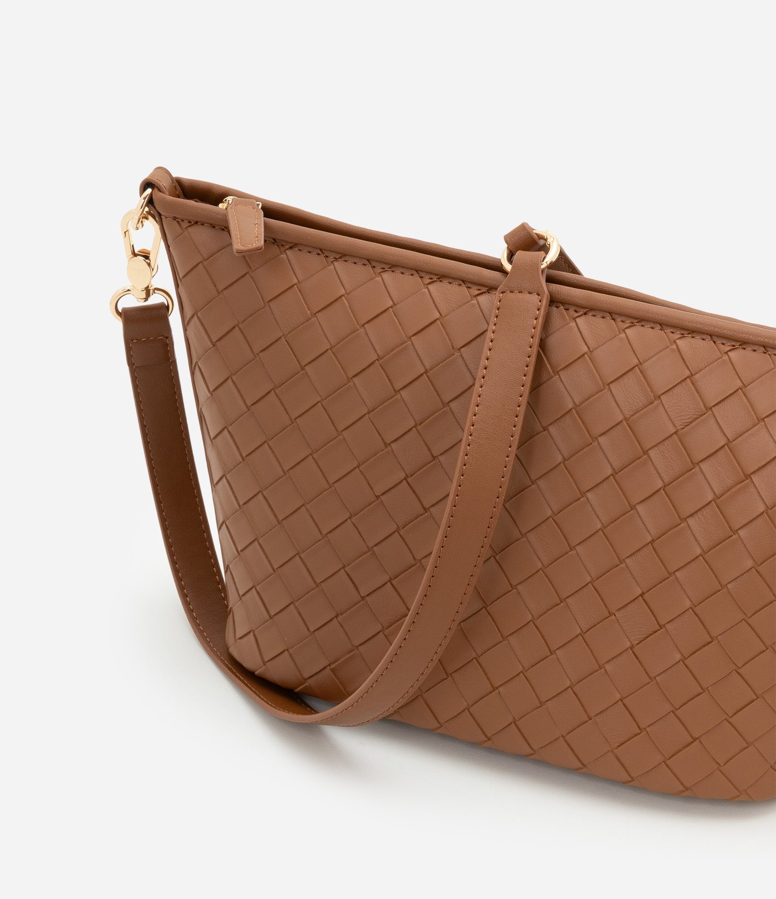 Bolsa Transversal em PU com Textura Tressê Caramelo 6