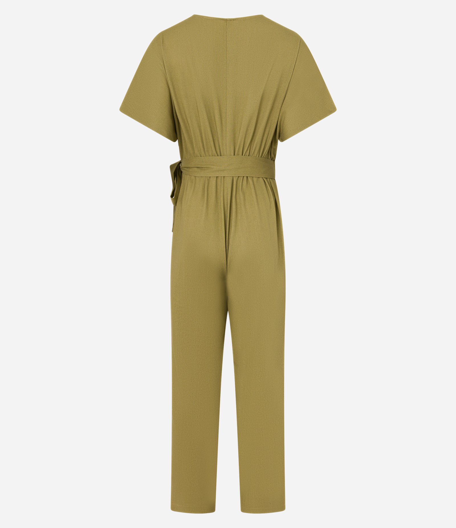 Macacão Reto em Viscolinho Transpassado com Amarração Verde 2