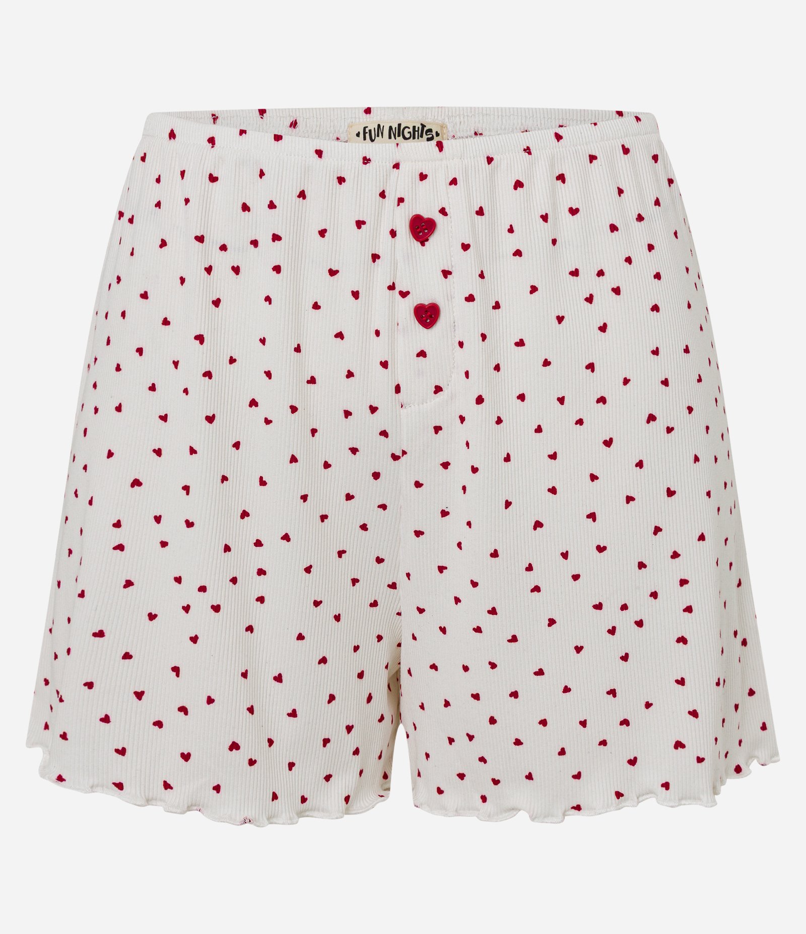 Short de Pijama em Ribana com Estampa de Mini Corações e Barra Frufru Off White 4