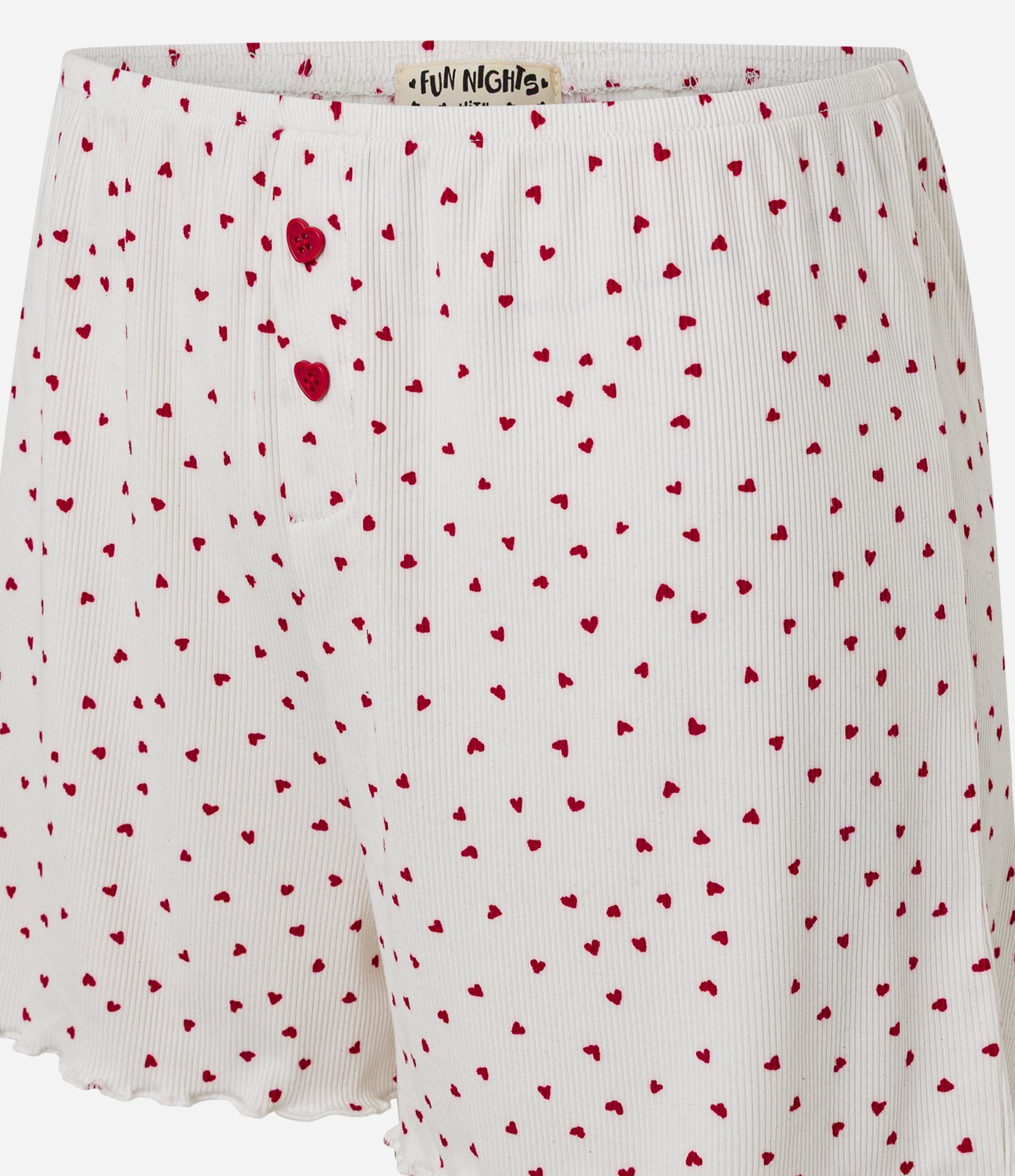 Short de Pijama em Ribana com Estampa de Mini Corações e Barra Frufru Off White 5