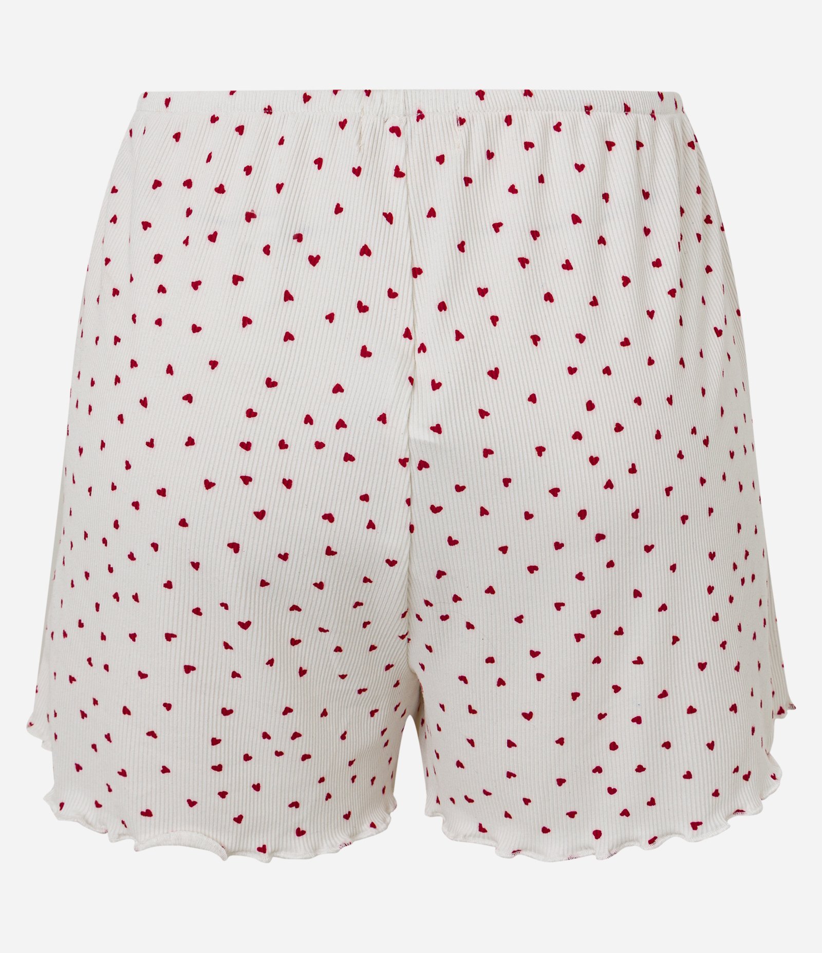 Short de Pijama em Ribana com Estampa de Mini Corações e Barra Frufru Off White 6