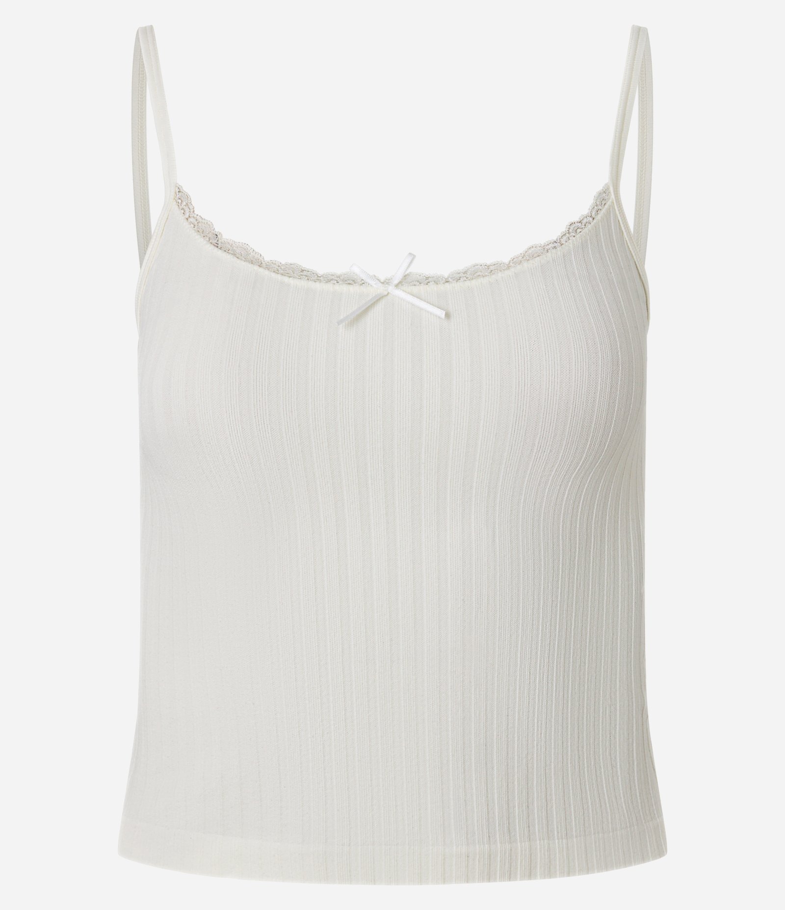 Blusa Texturizada em Seamless de Alcinha com Renda e Lacinho Off White 1