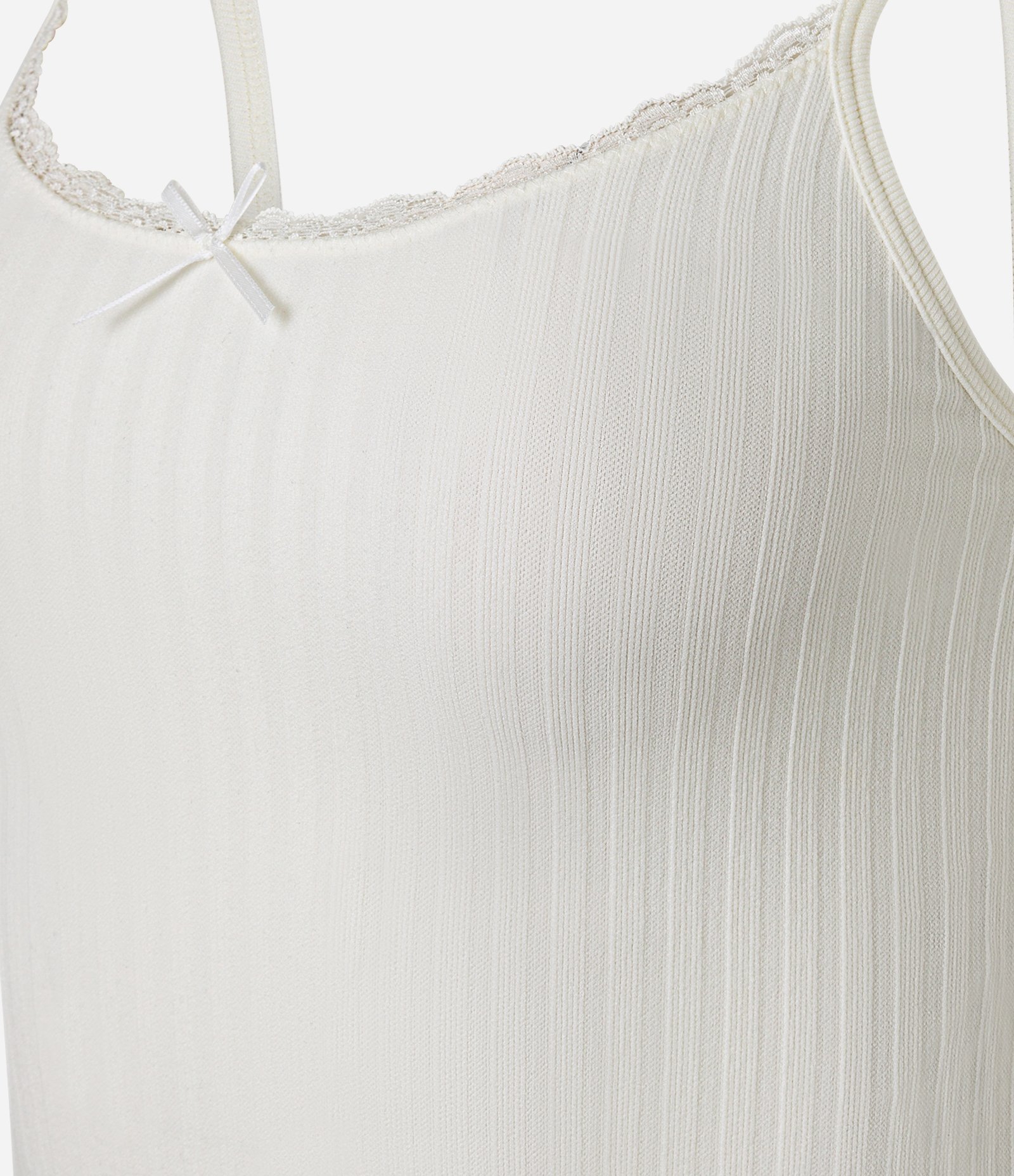 Blusa Texturizada em Seamless de Alcinha com Renda e Lacinho Off White 2