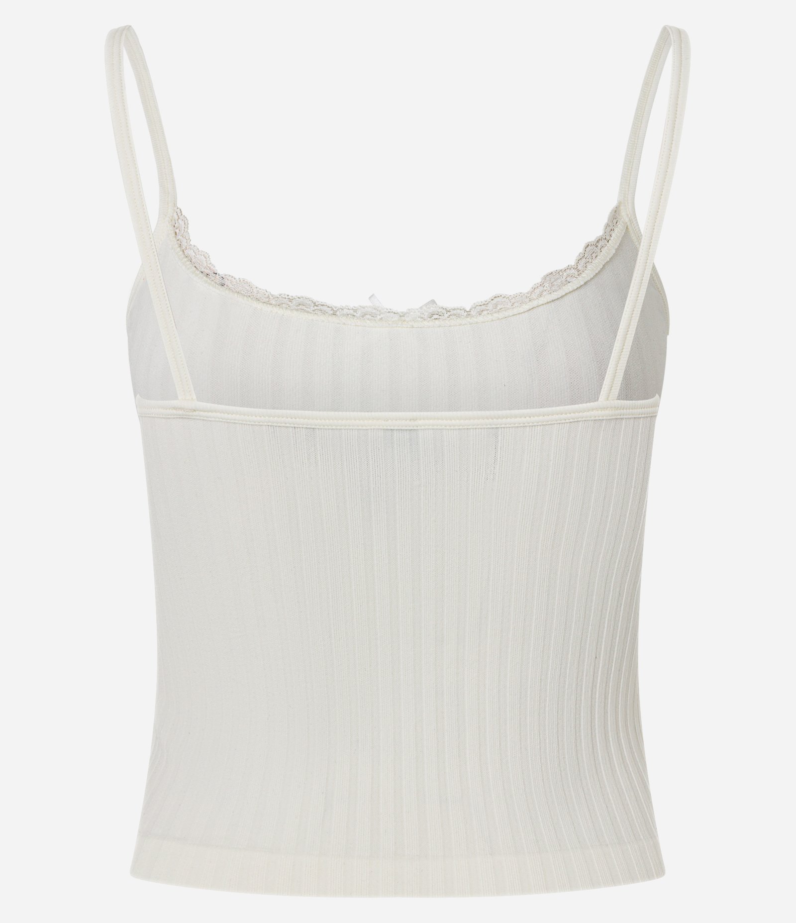 Blusa Texturizada em Seamless de Alcinha com Renda e Lacinho Off White 3