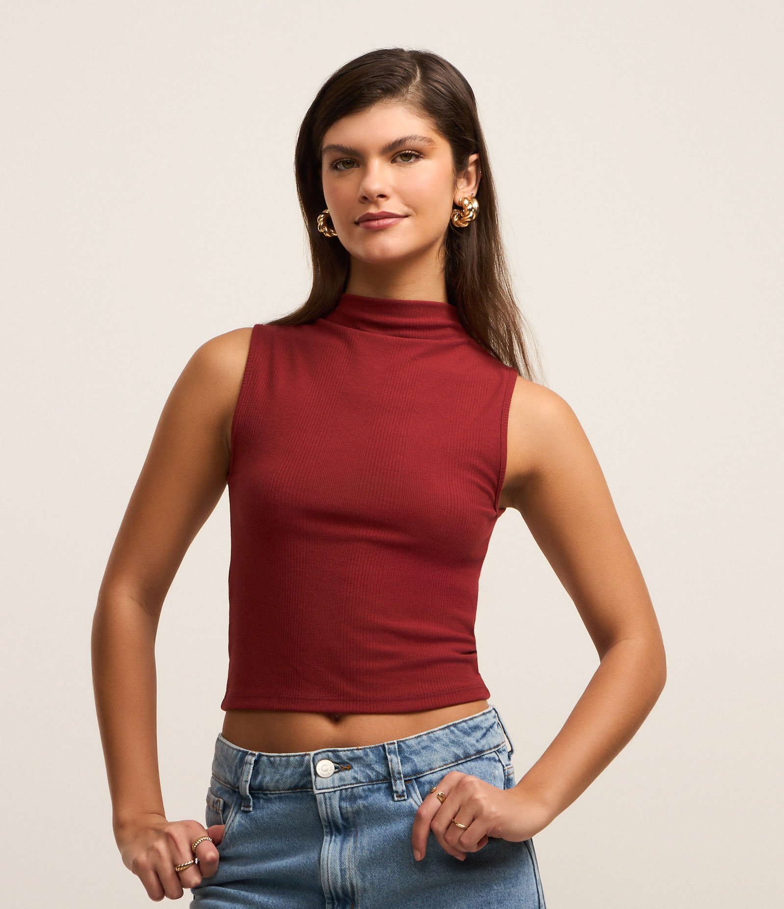 Blusa em Ribana com Golinha Alta Vermelho 1