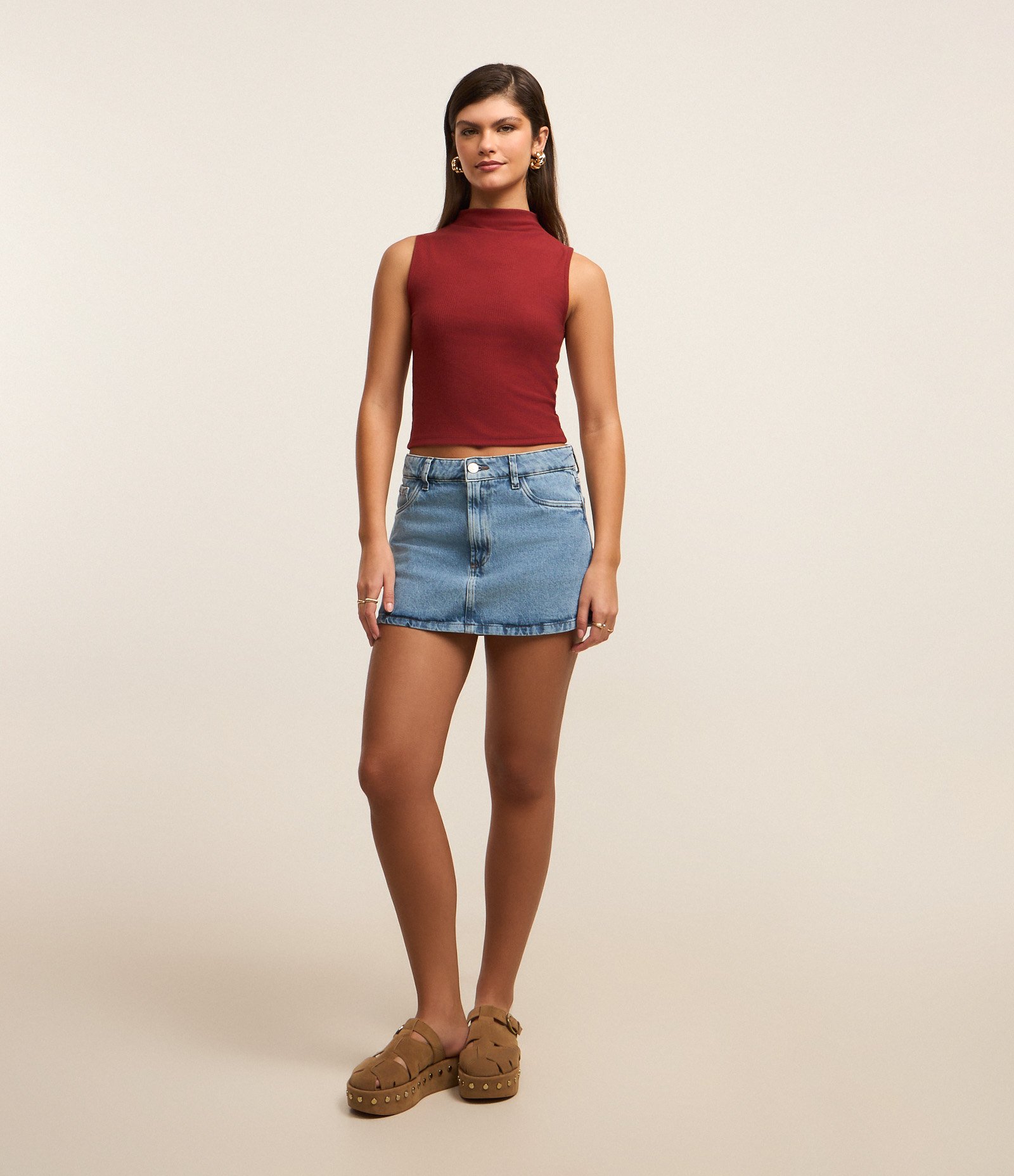 Blusa em Ribana com Golinha Alta Vermelho 2