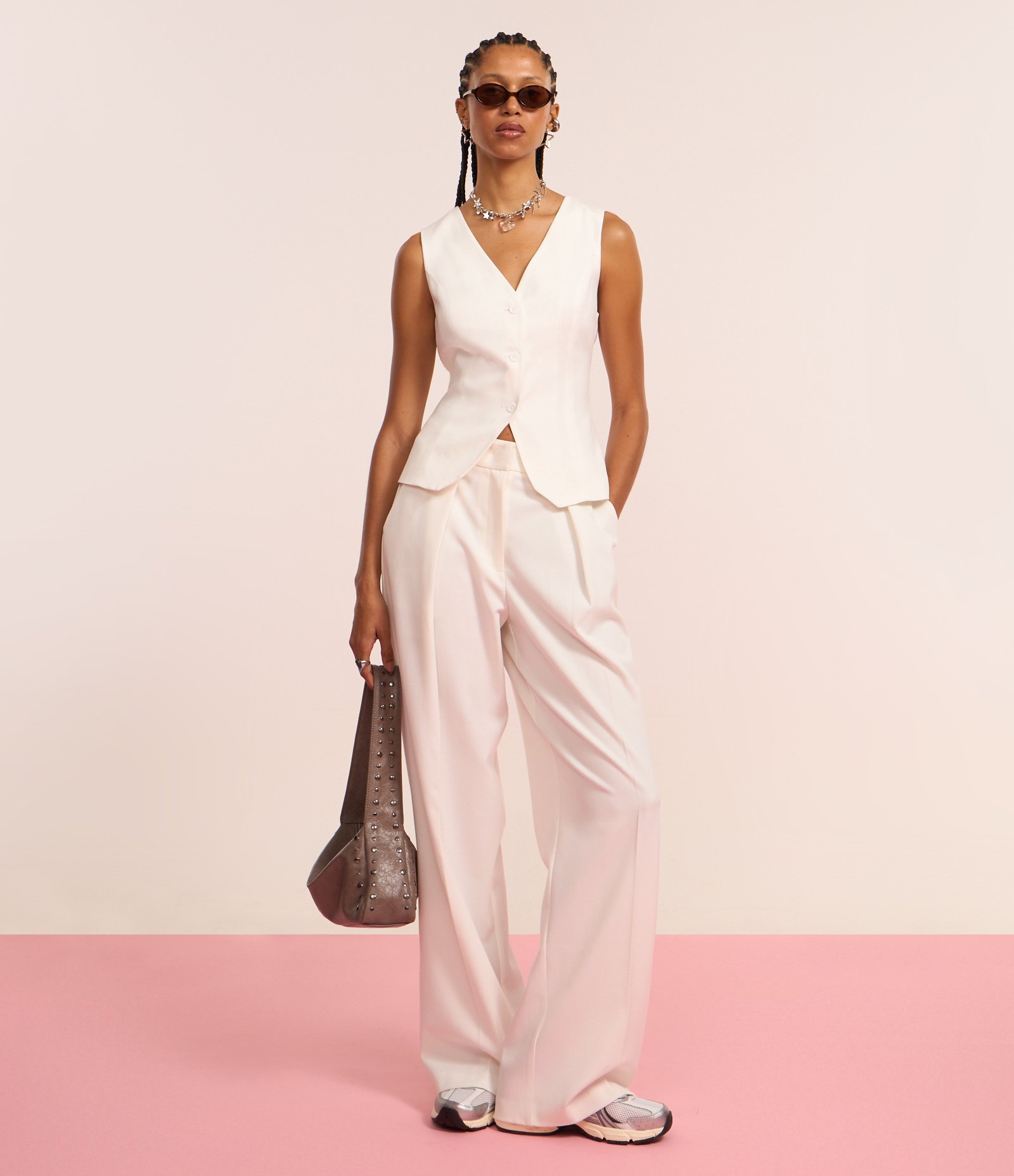 Calça Reta em Alfaiataria com Pregas Branco 5