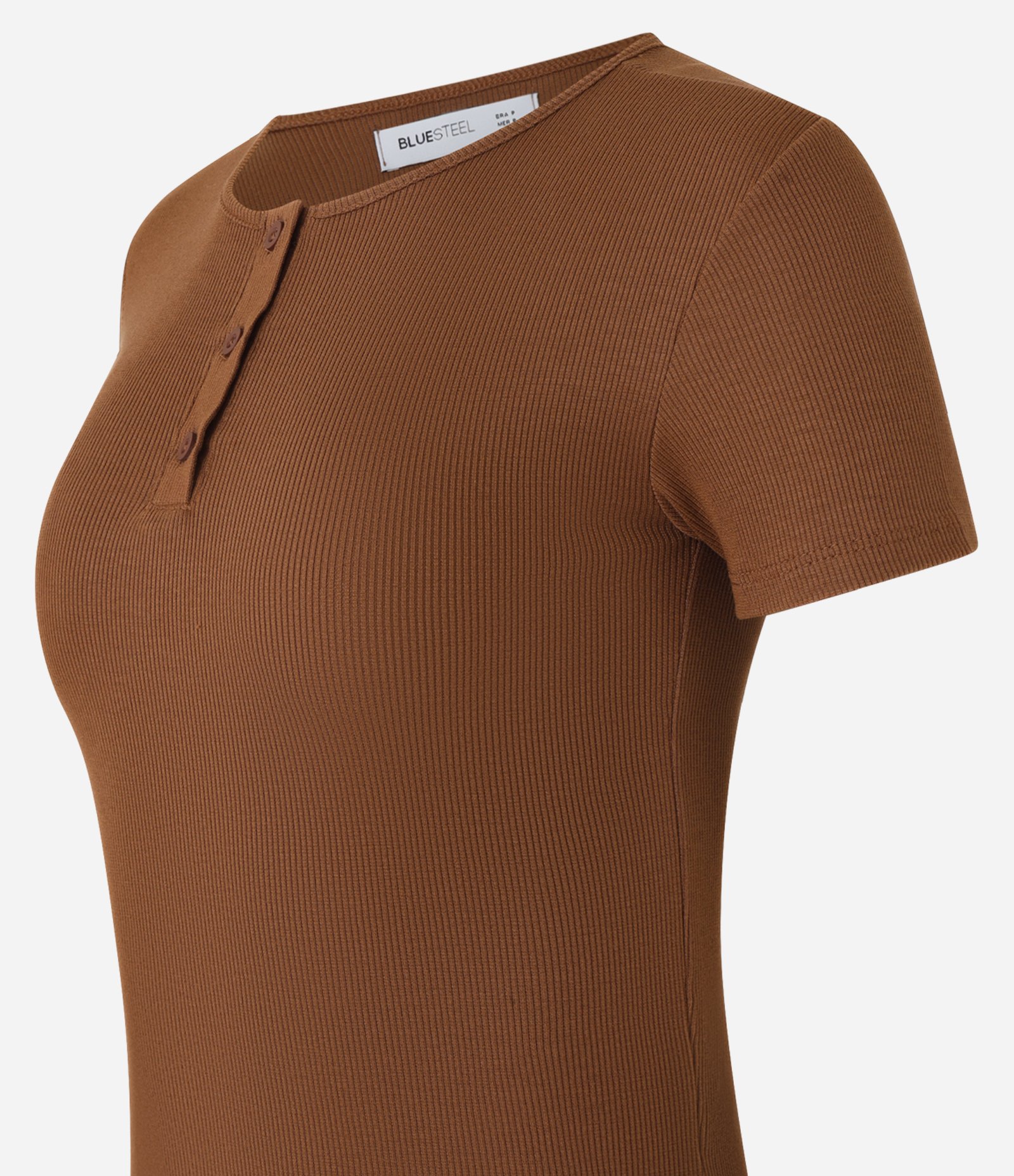 Blusa em Ribana com Botões na Gola Marrom 7