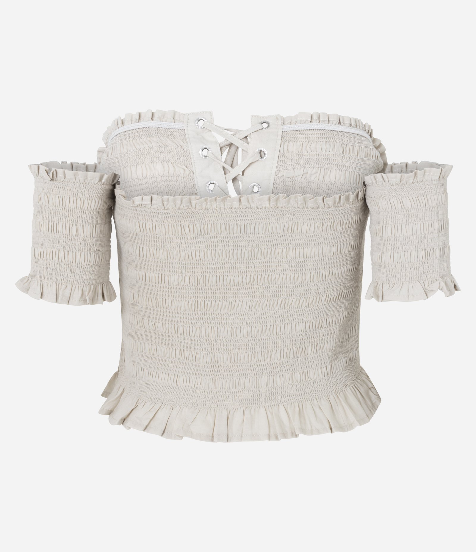 Blusa com Amarração Frontal e Meia Manga Texturizada Bege 7