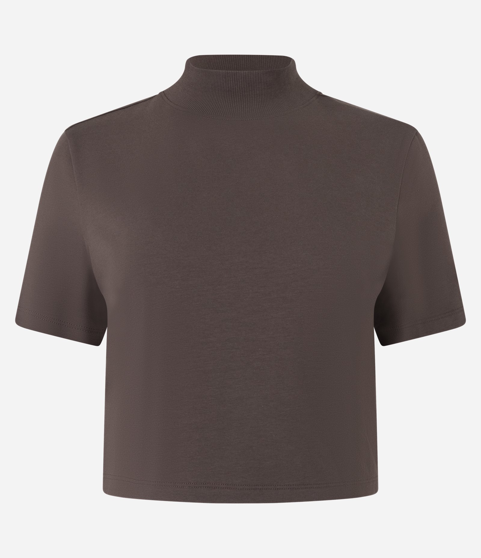 Blusa T-Shirt Cropped em Algodão Peruano com Gola Altinha Marrom 5