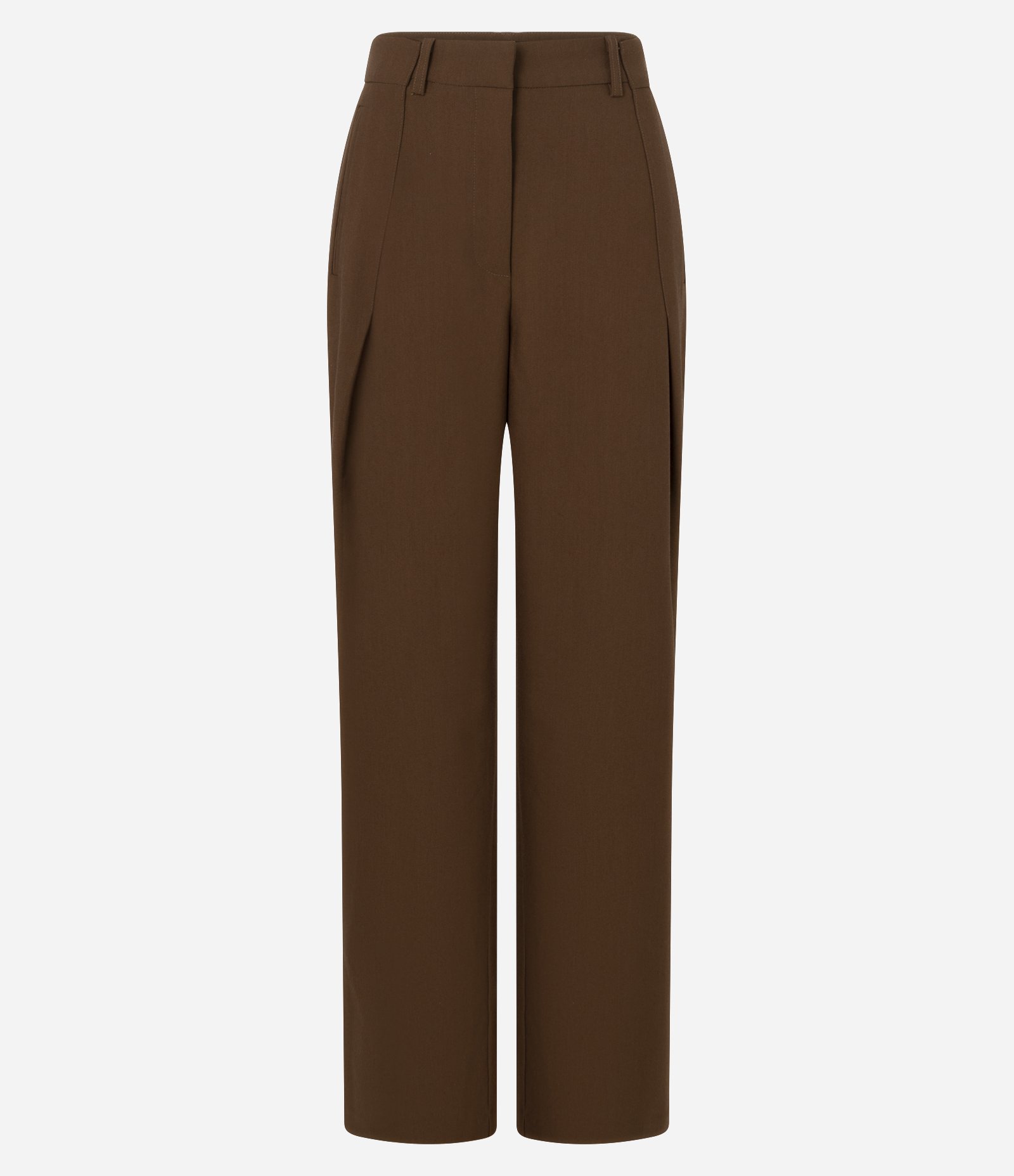 Calça Reta em Cupro com Passantes e Sobreposição Lateral Marrom 5