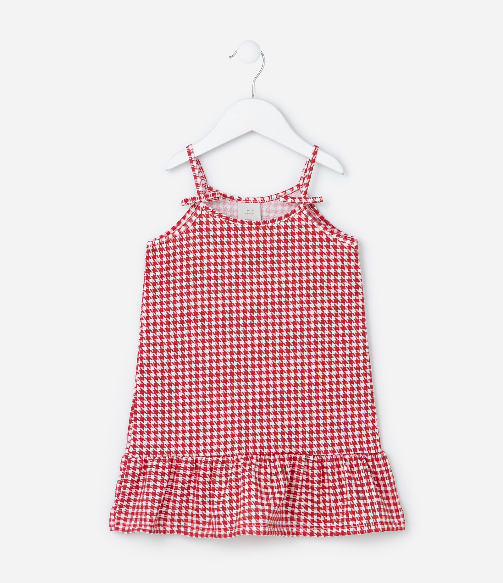 Vestido Infantil com Sobreposição e Estampa Xadrez - Tam 1 a 6 Anos Vermelho/Branco 4
