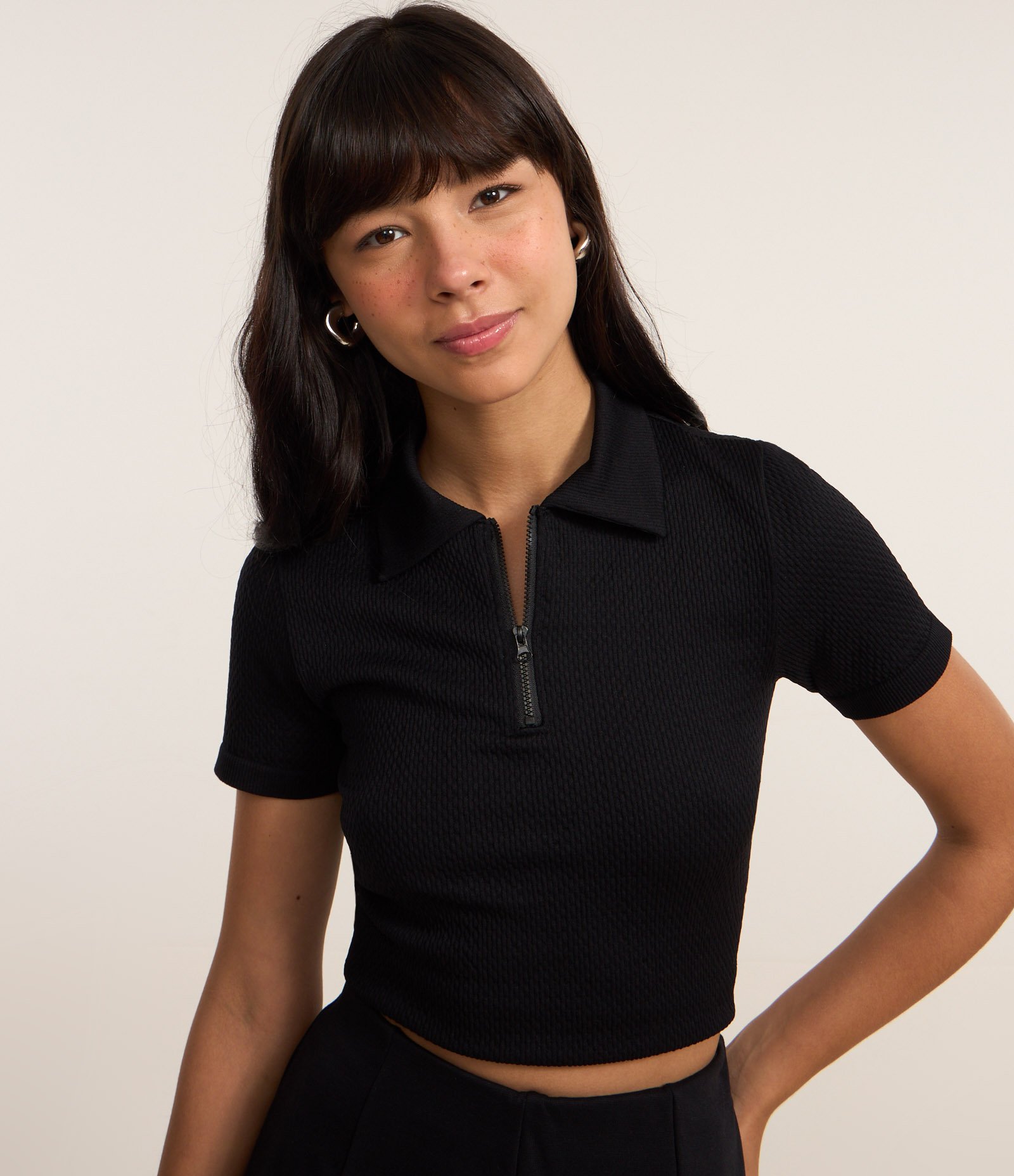 Blusa Polo com Zíper em Seamless Texturizada Preto 3
