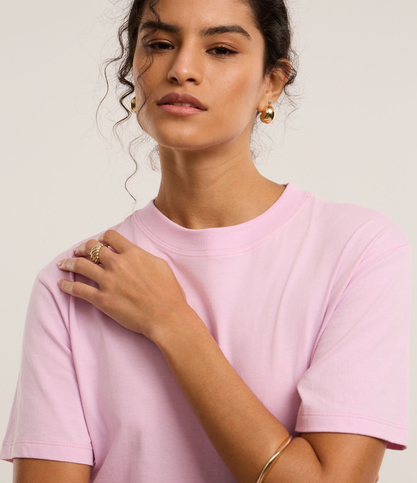 Camiseta em Algodão com Gola Redonda Rosa 3