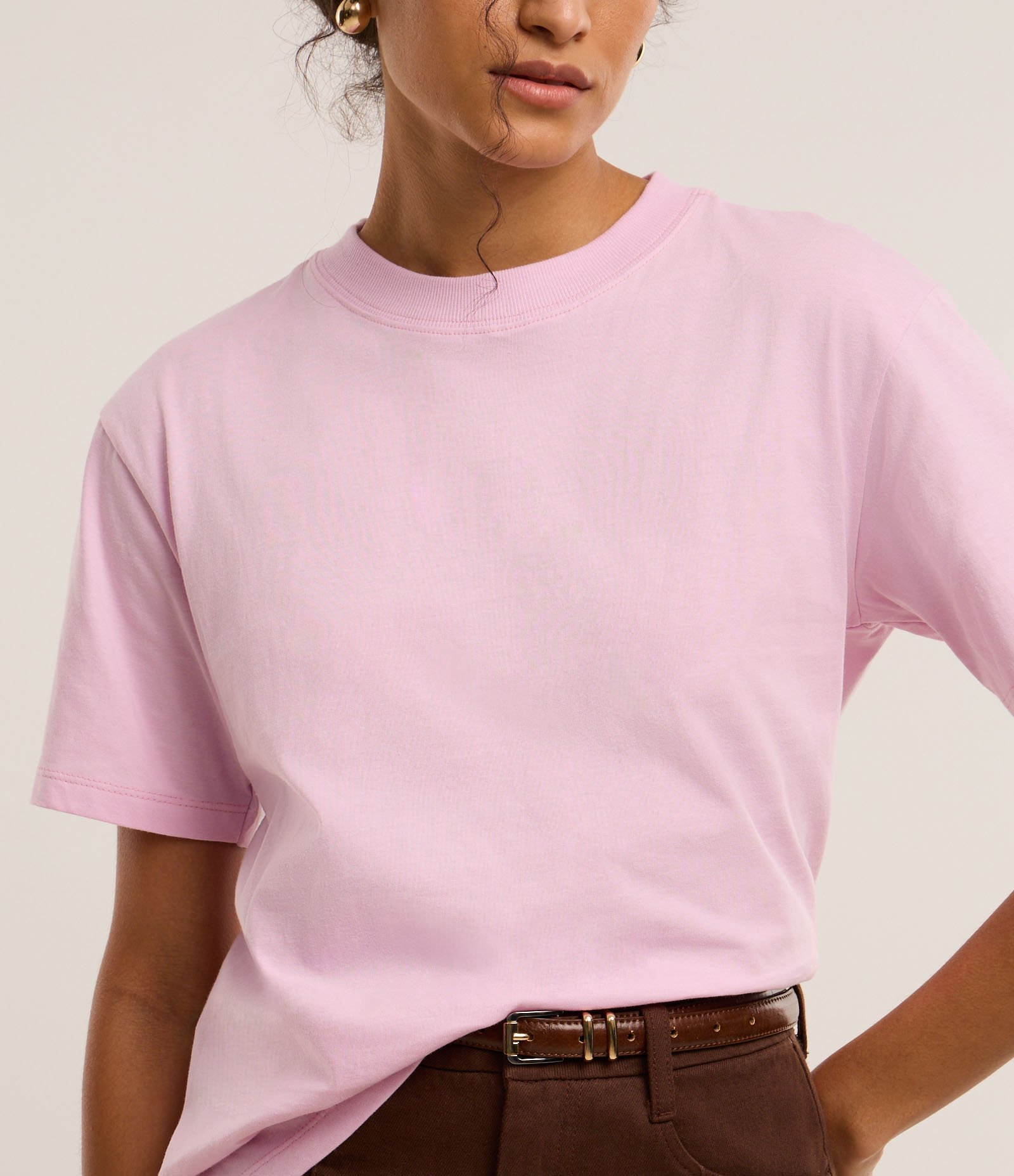 Camiseta em Algodão com Gola Redonda Rosa 4