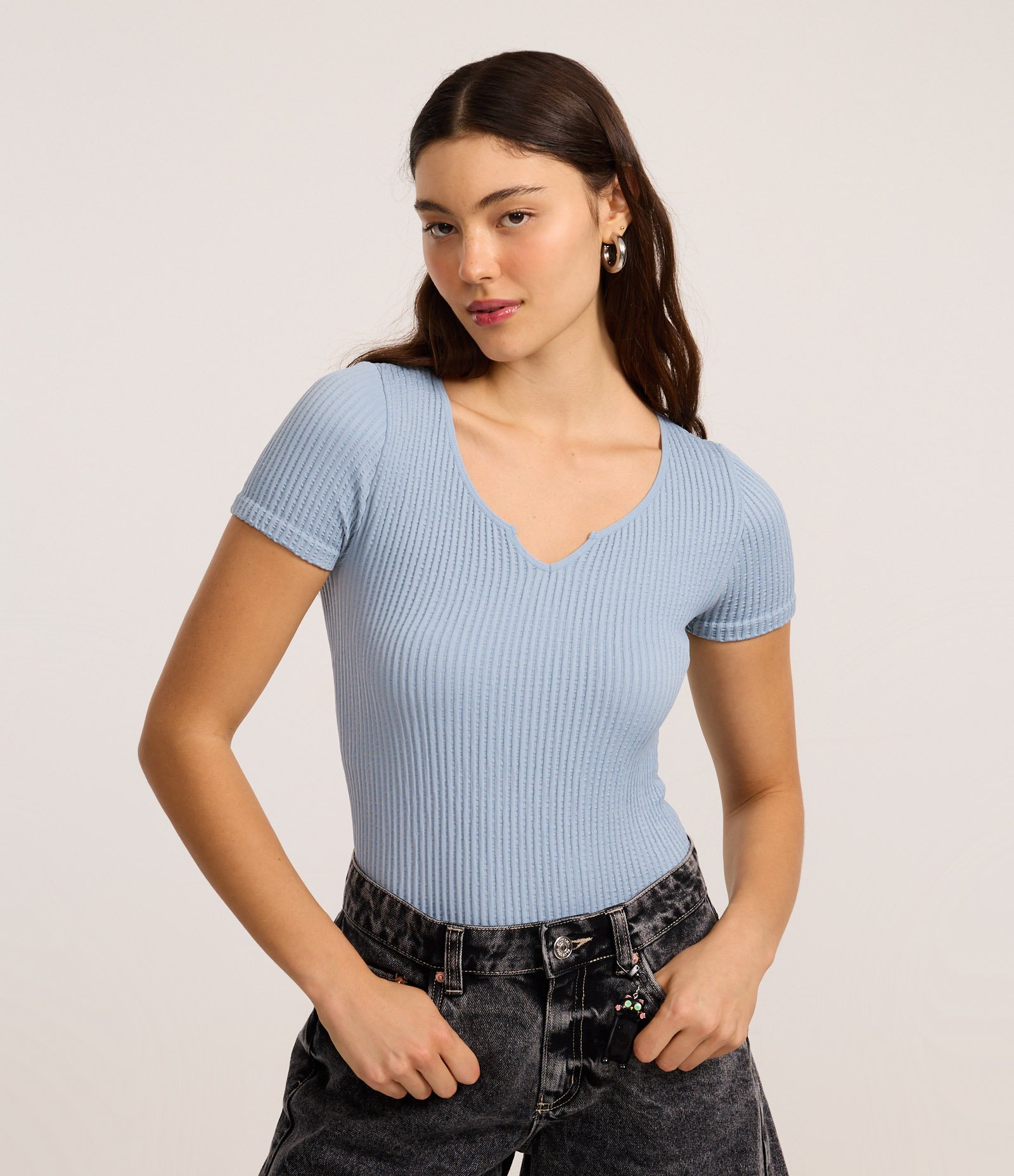 Body Seamless com Textura Canelada Azul 1