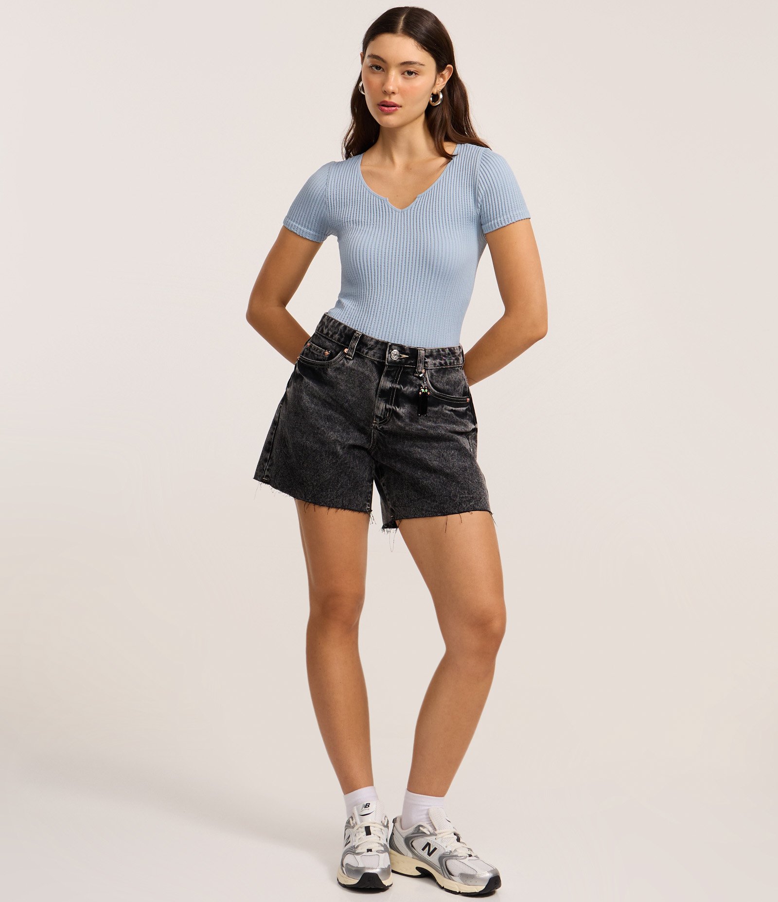 Body Seamless com Textura Canelada Azul 2