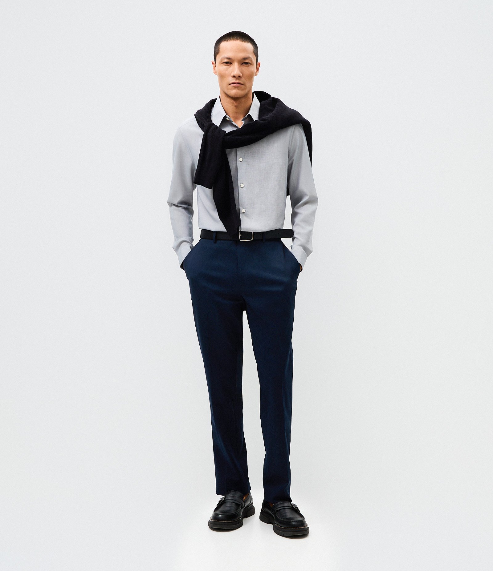 Camisa Regular Básica em Algodão com Fil a Fil Cinza 2