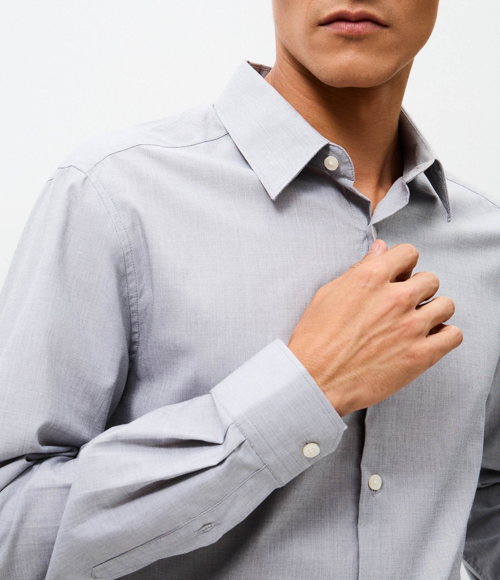 Camisa Regular Básica em Algodão com Fil a Fil Cinza 3