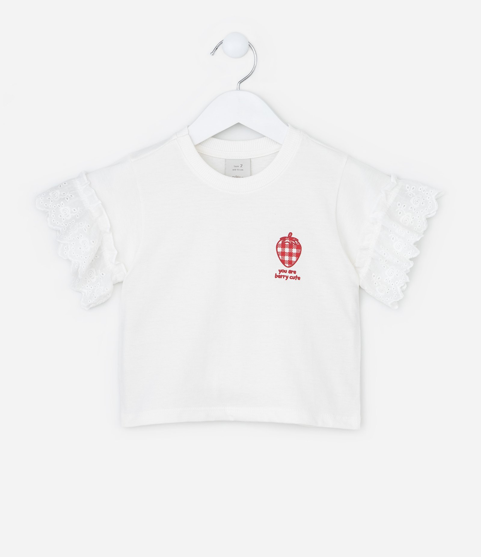 Conjunto Infantil com Babado e Estampa Xadrez - Tam 1 a 6 Anos Branco/Vermelho 3