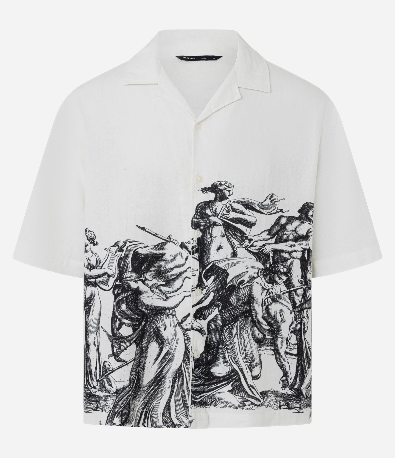 Camisa Boxy em Viscolinho com Estampa Romana Branco 9