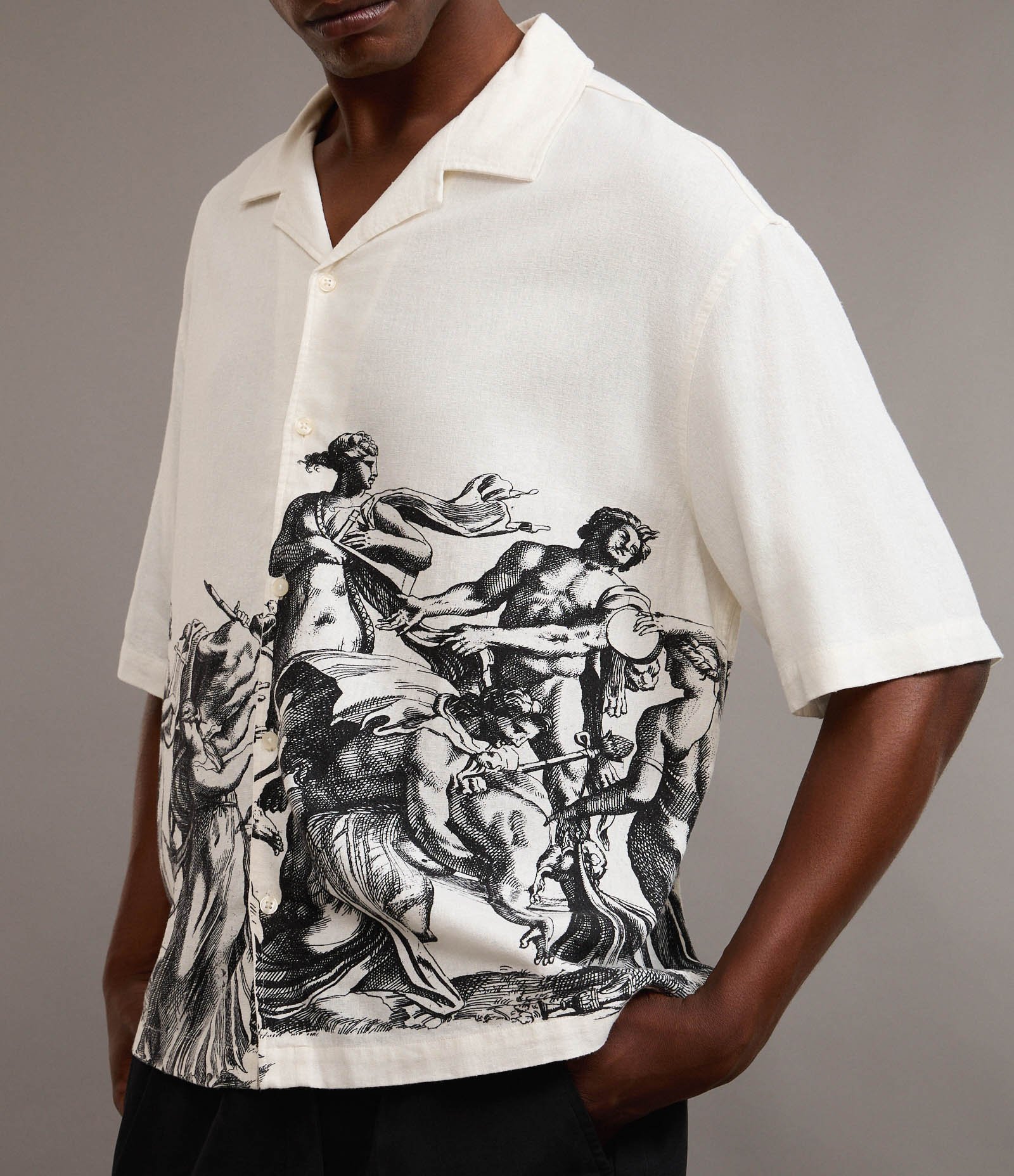 Camisa Boxy em Viscolinho com Estampa Romana Branco 3