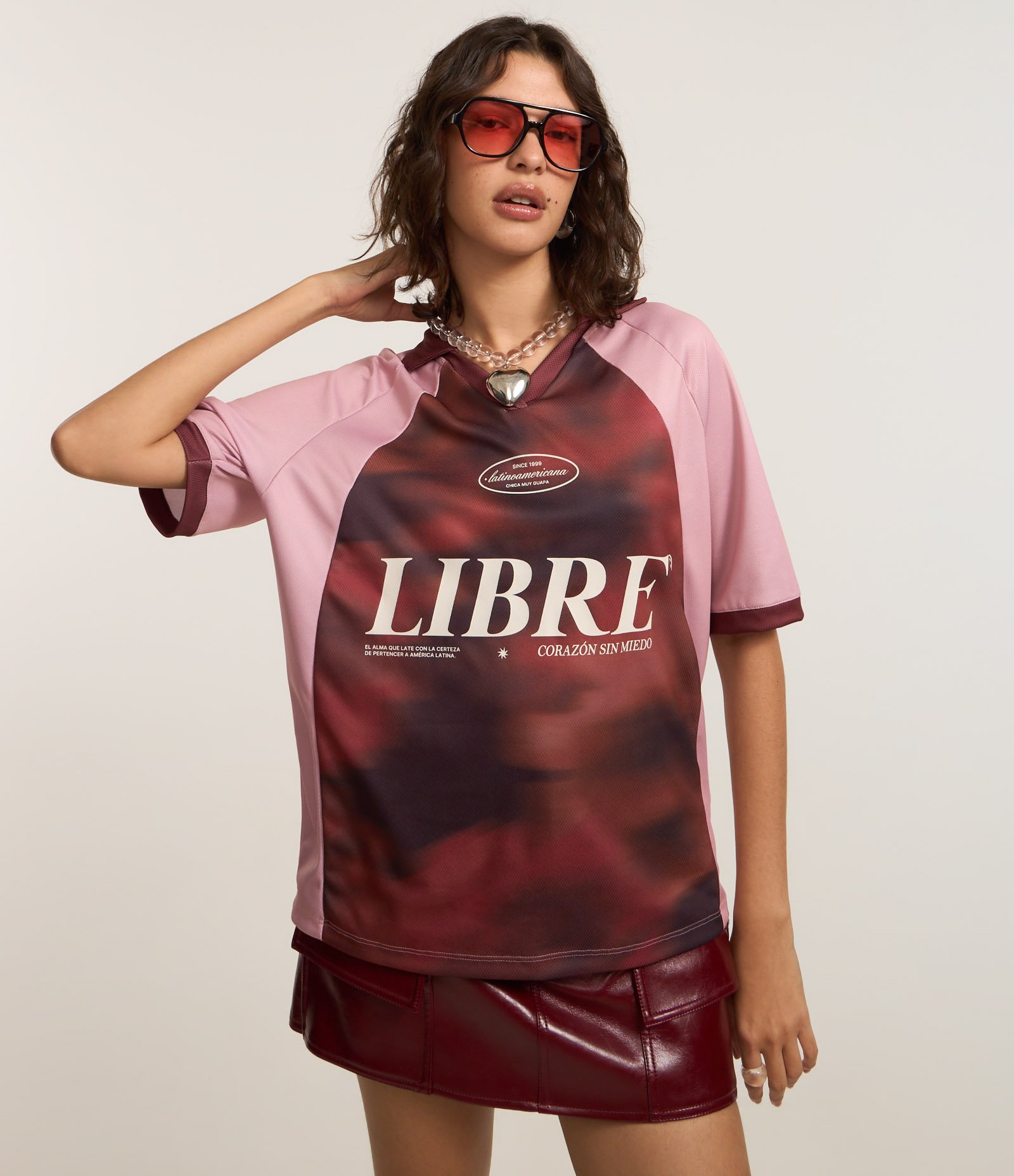 Camiseta em Microfibra Esportiva com Lettering Libre Rosa 1