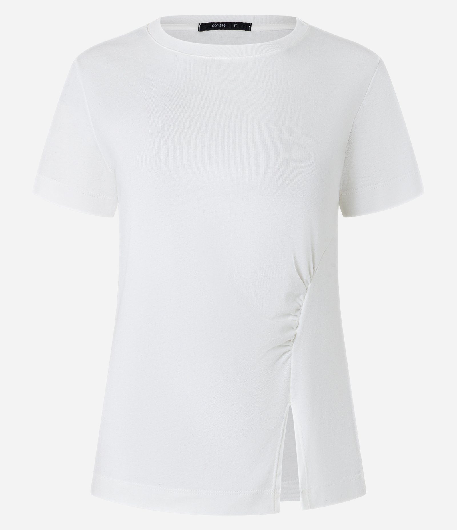 Blusa em Algodão com Fenda e Recorte Franzido na Barra Branco 5