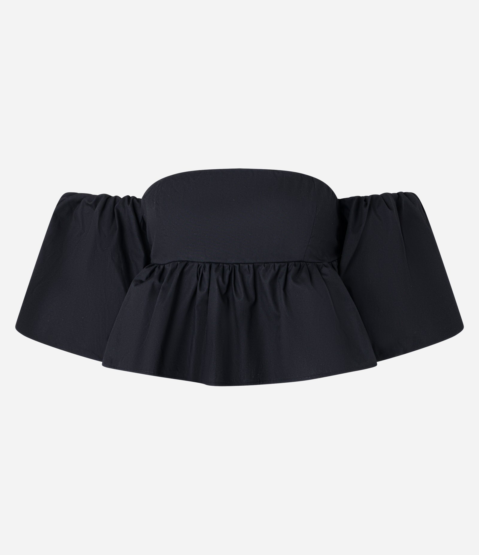 Blusa Cropped em Tricoline com Manga Bufante Preto 4