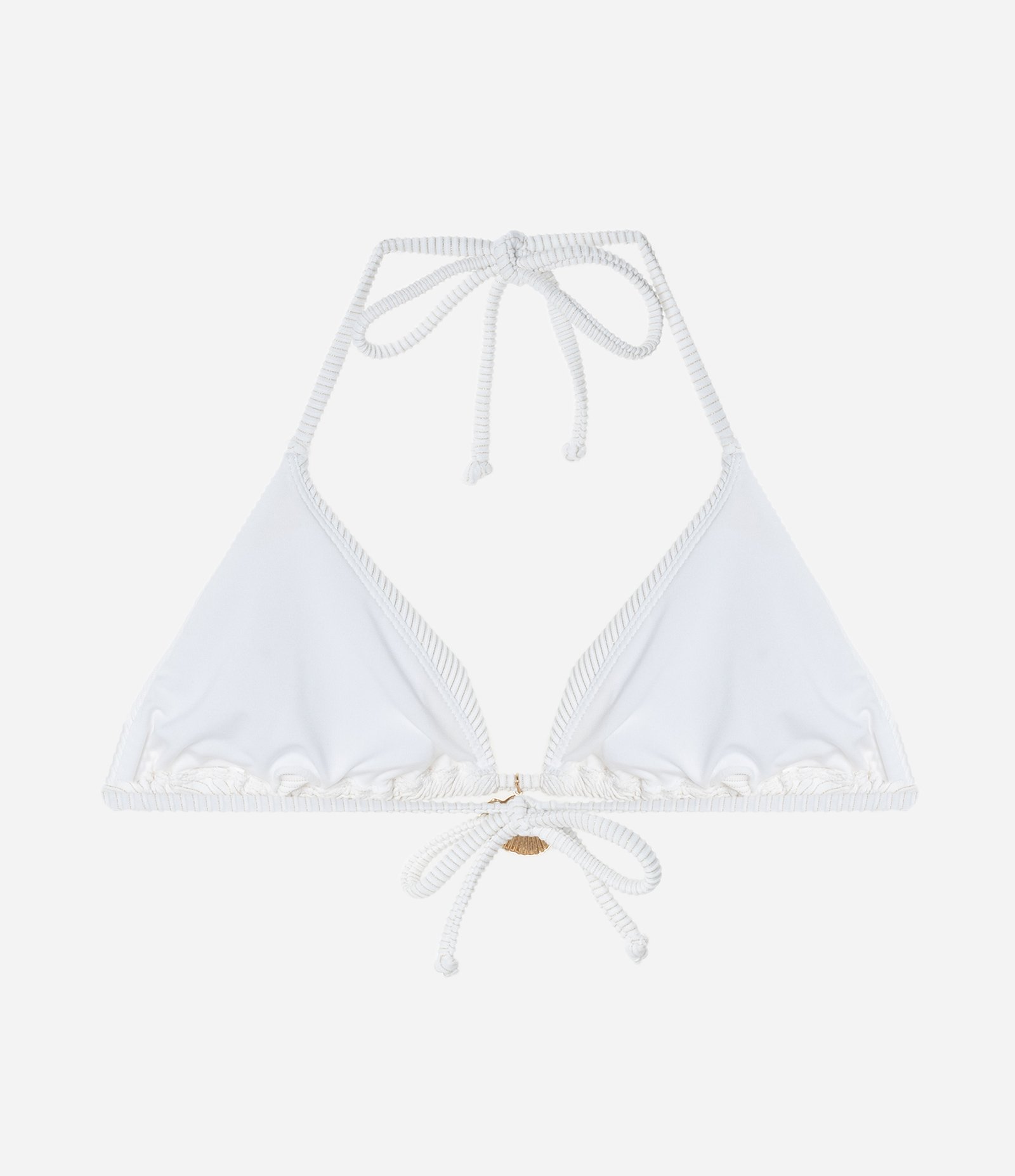 Biquíni Top Cortininha em Microfibra Canelada com Fio Metalizado e Pingente de Concha Branco 6