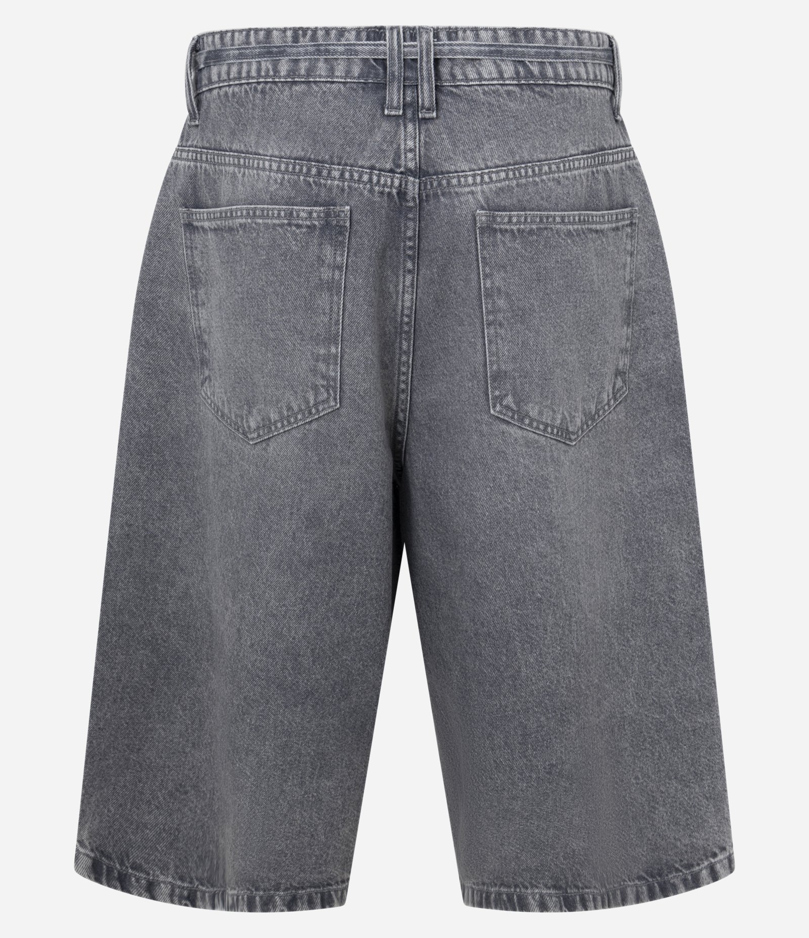 Bermuda Jorts Super Baggy em Jeans com Cinto Amarração Cinza 6