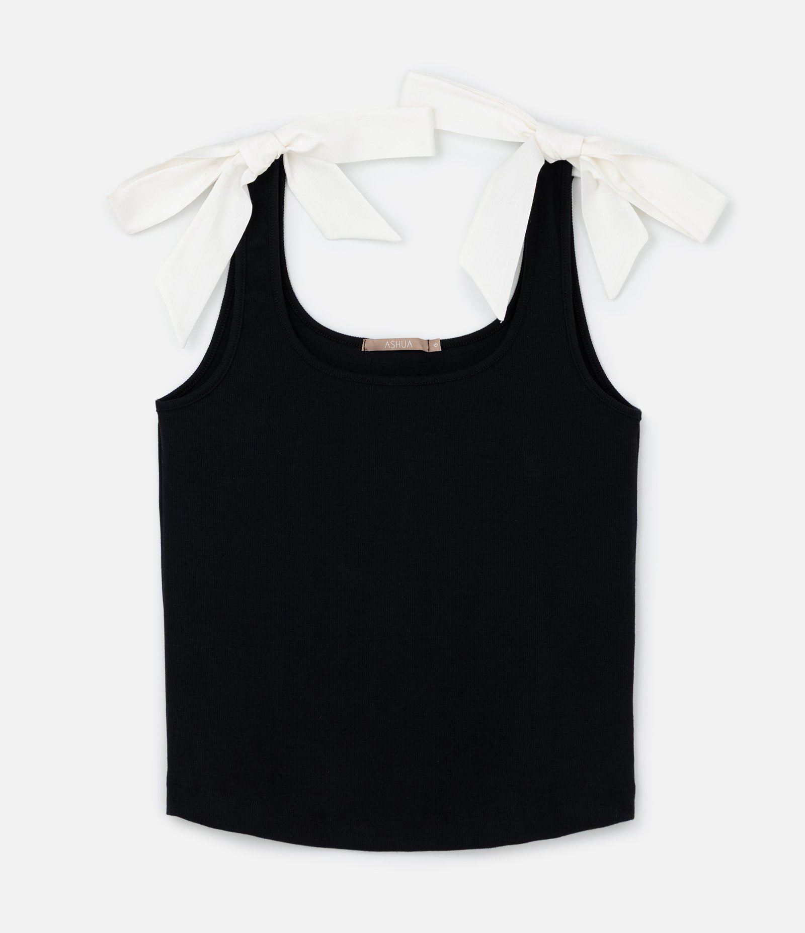 Blusa Regata em Ribana com Lacinhos Curve & Plus Size Preto 4