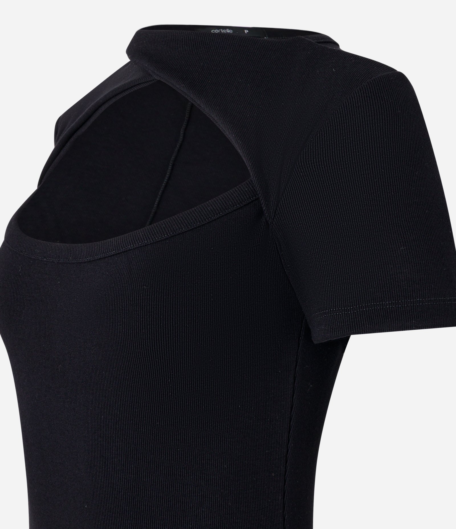 Vestido Long Midi em Ribana com Torcido no Decote e Recorte Vazado Preto 6