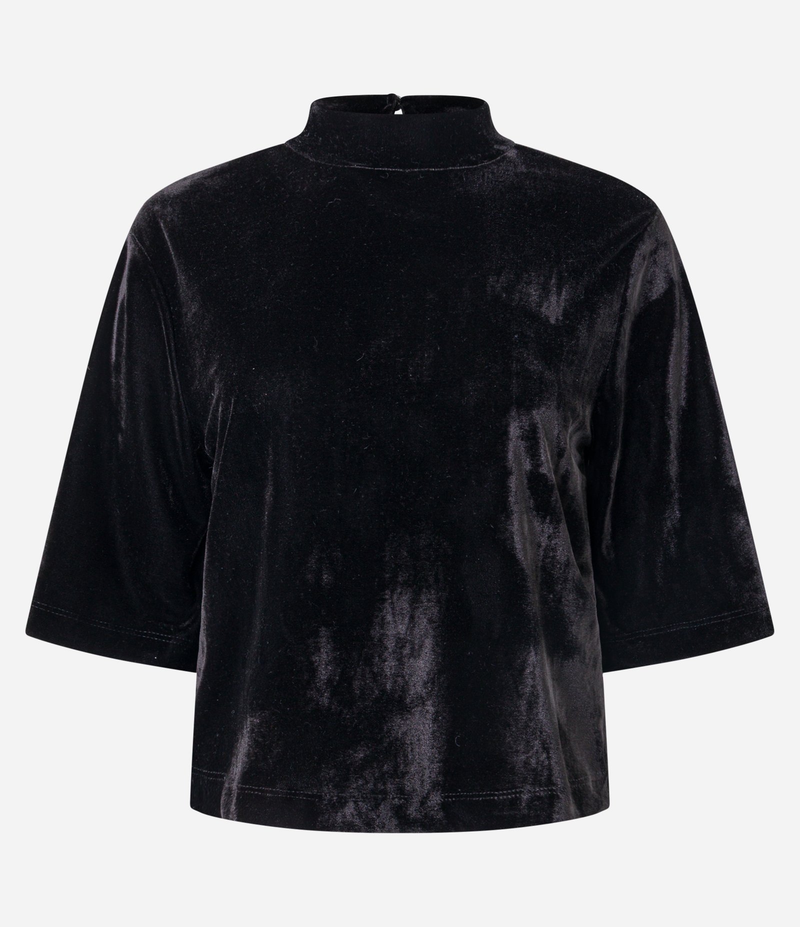Blusa Boxy em Veludo com Gola Alta Preto 6