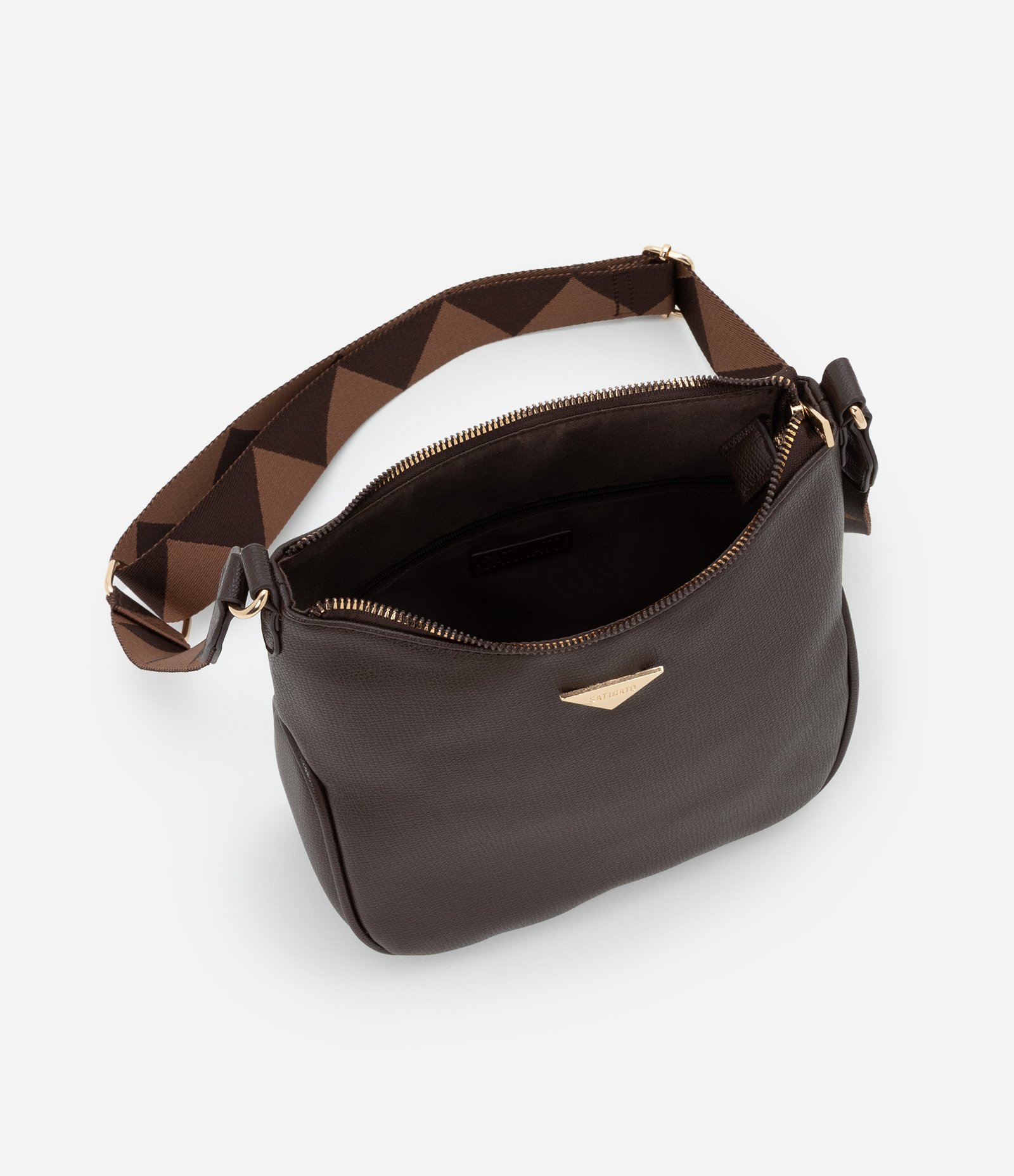 Bolsa Postman Pequena com Alça de Gorgorão Estampada Marrom 4