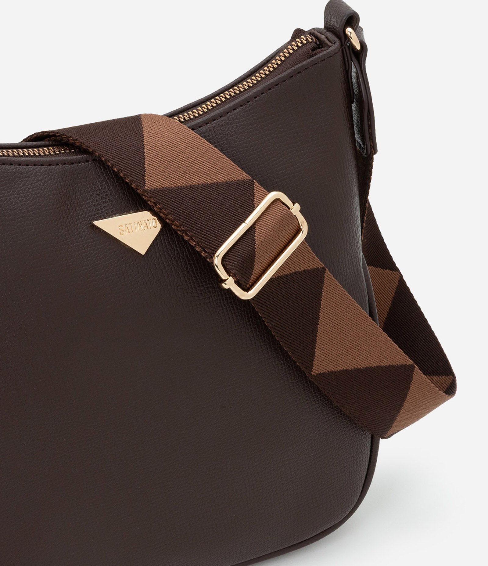 Bolsa Postman Pequena com Alça de Gorgorão Estampada Marrom 5