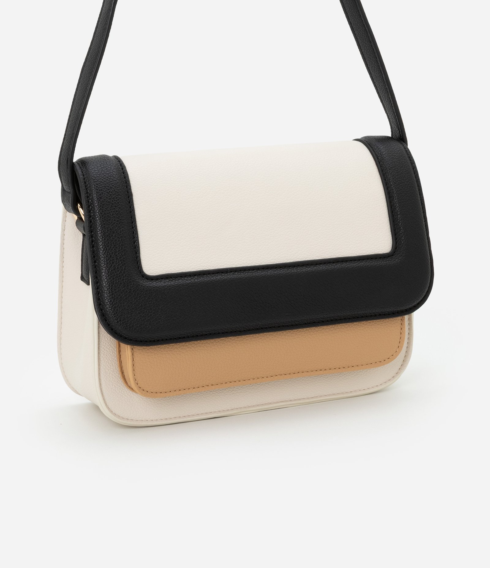 Bolsa Shoulder Média com Tampa e Contraste de Cores Off White/Marrom/Bege 2