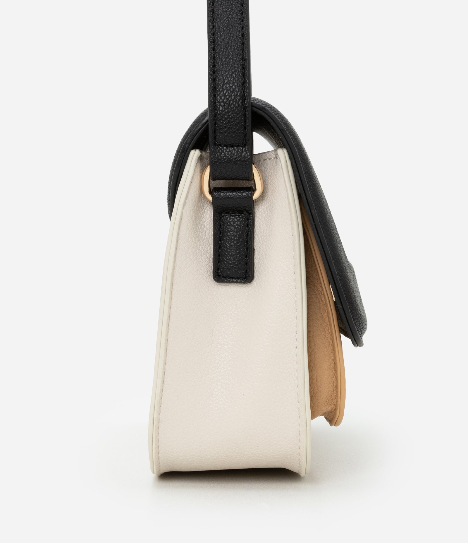 Bolsa Shoulder Média com Tampa e Contraste de Cores Off White/Marrom/Bege 3