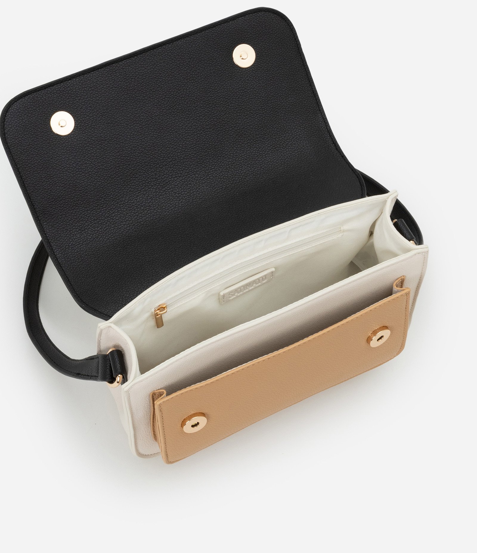 Bolsa Shoulder Média com Tampa e Contraste de Cores Off White/Marrom/Bege 7