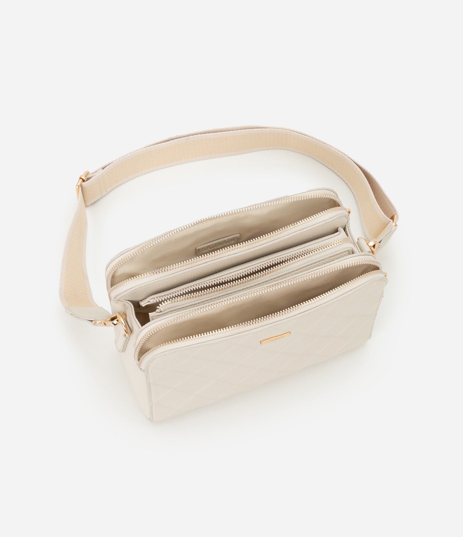 Bolsa Transversal Média com Textura Embossed e Alça de Gorgorão Off White 6